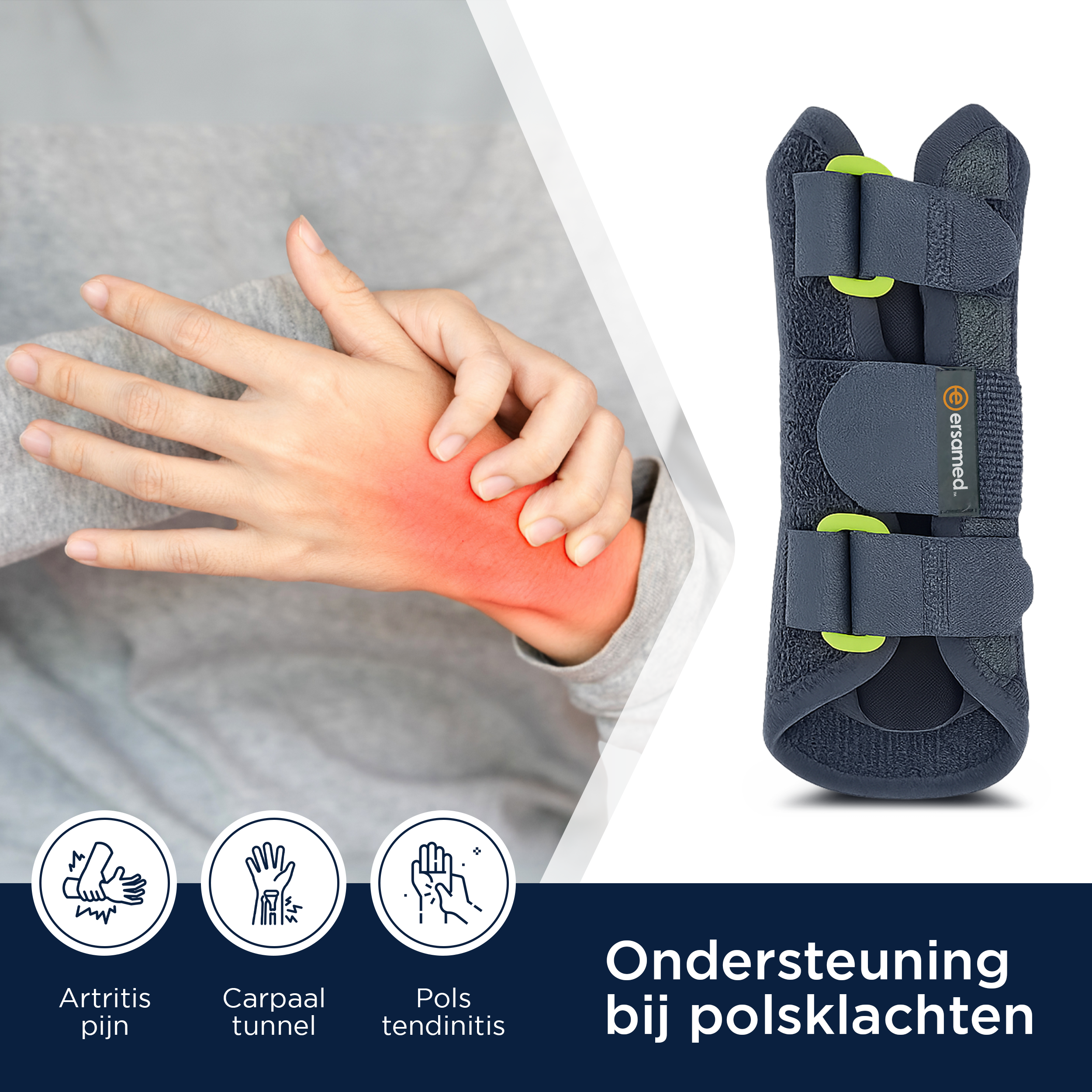 ERSAMED Polsbrace - Pols brace Links & Rechts te gebruiken - Pols Ondersteuning met 3 stevige klittenband sluitingen