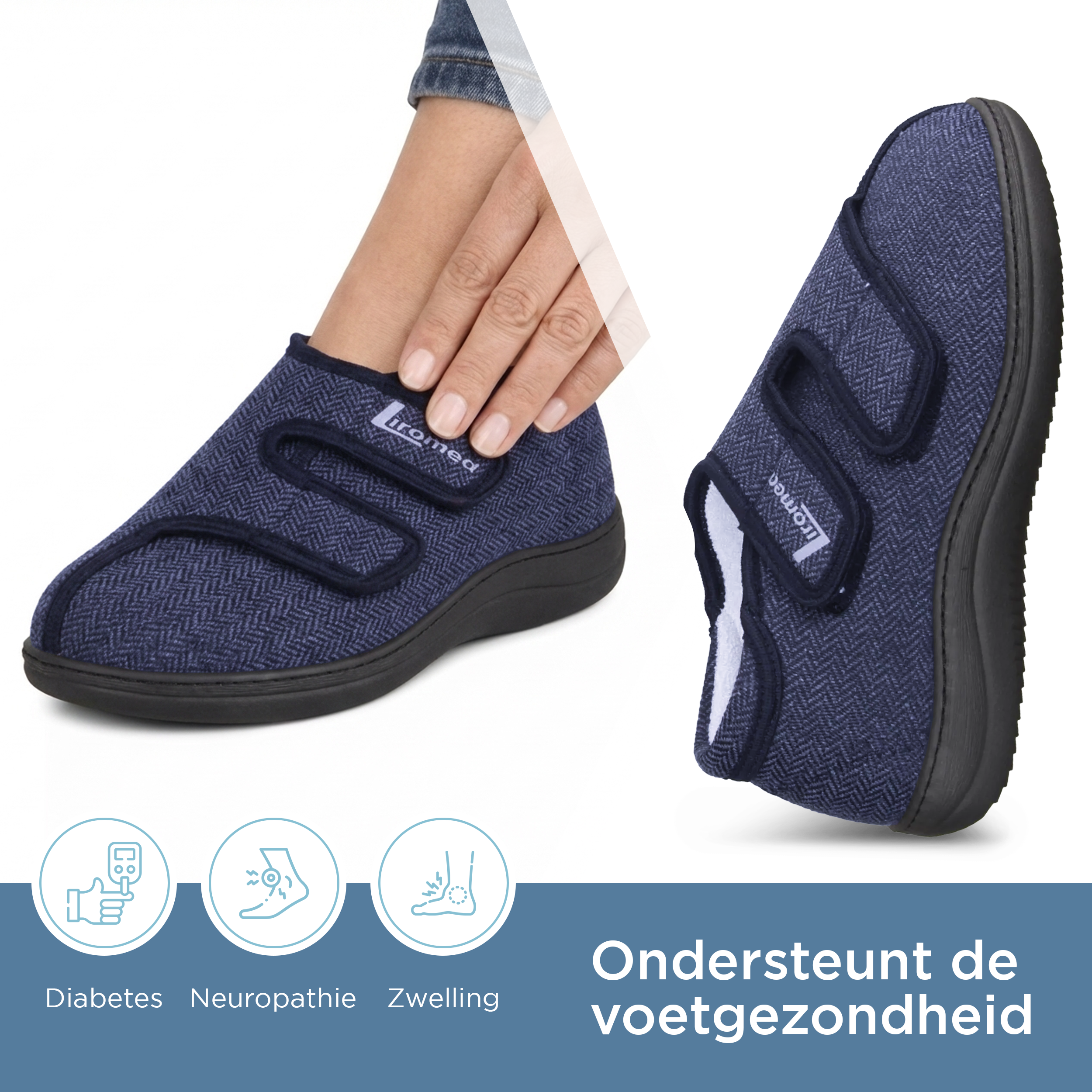 Liromed Kampen Verbandschoen Laag – Extra Brede Verbandschoen Marine (blauw) Breedte L