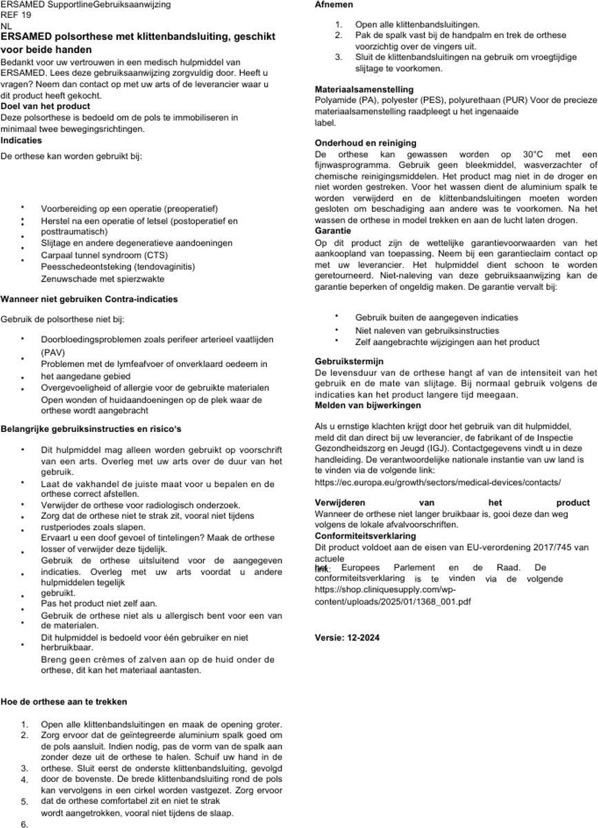 ERSAMED Polsbrace - Pols brace Links & Rechts te gebruiken - Pols Ondersteuning met 3 stevige klittenband sluitingen